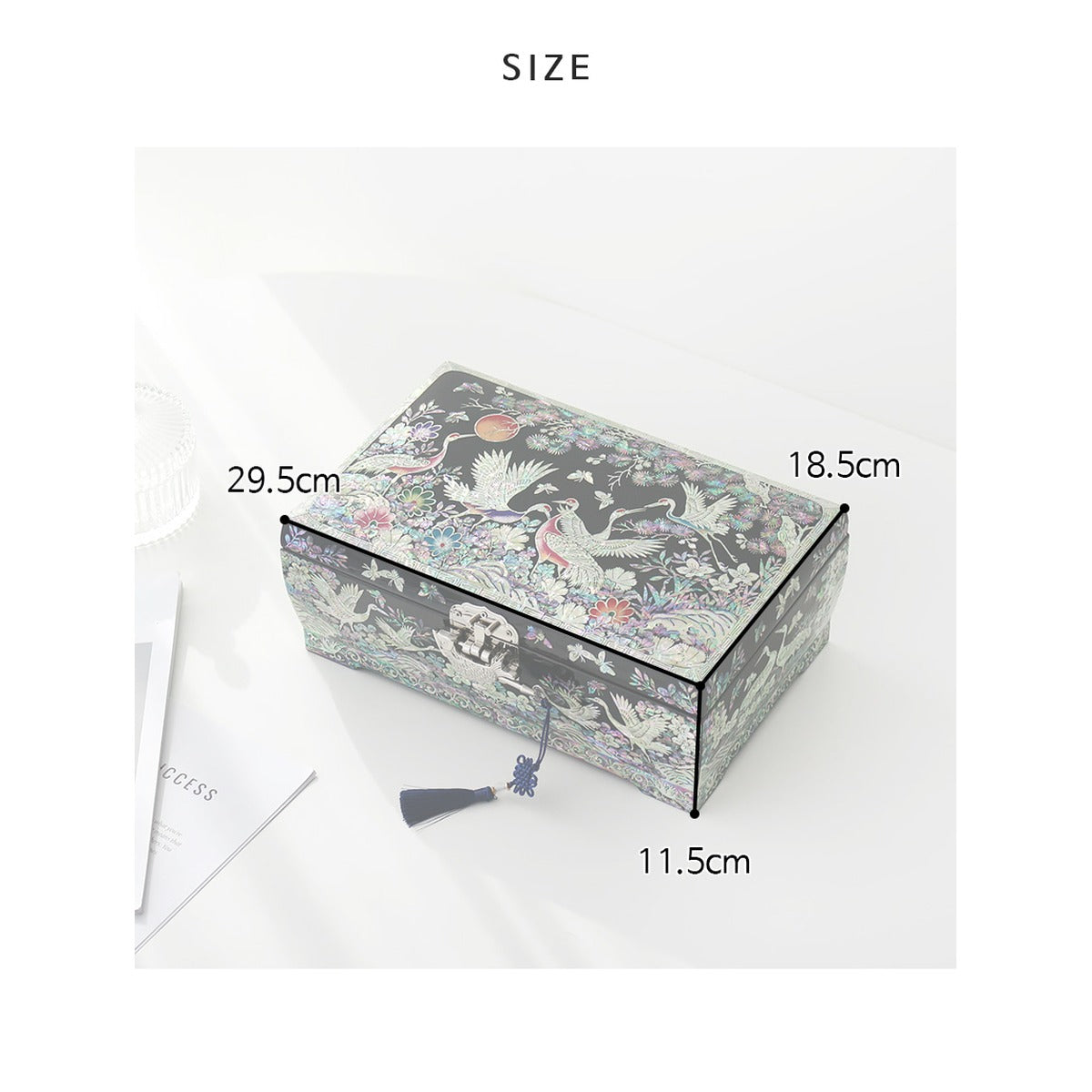 Masterpiece Najeon Large 2 Tier Flower Pine & Crane Jewelry Box, 30 cm (Master Artisan Jang Tae-bok) – product dimensions and size guide [KS-DIM:P0000YFV:ccbd720089c6]