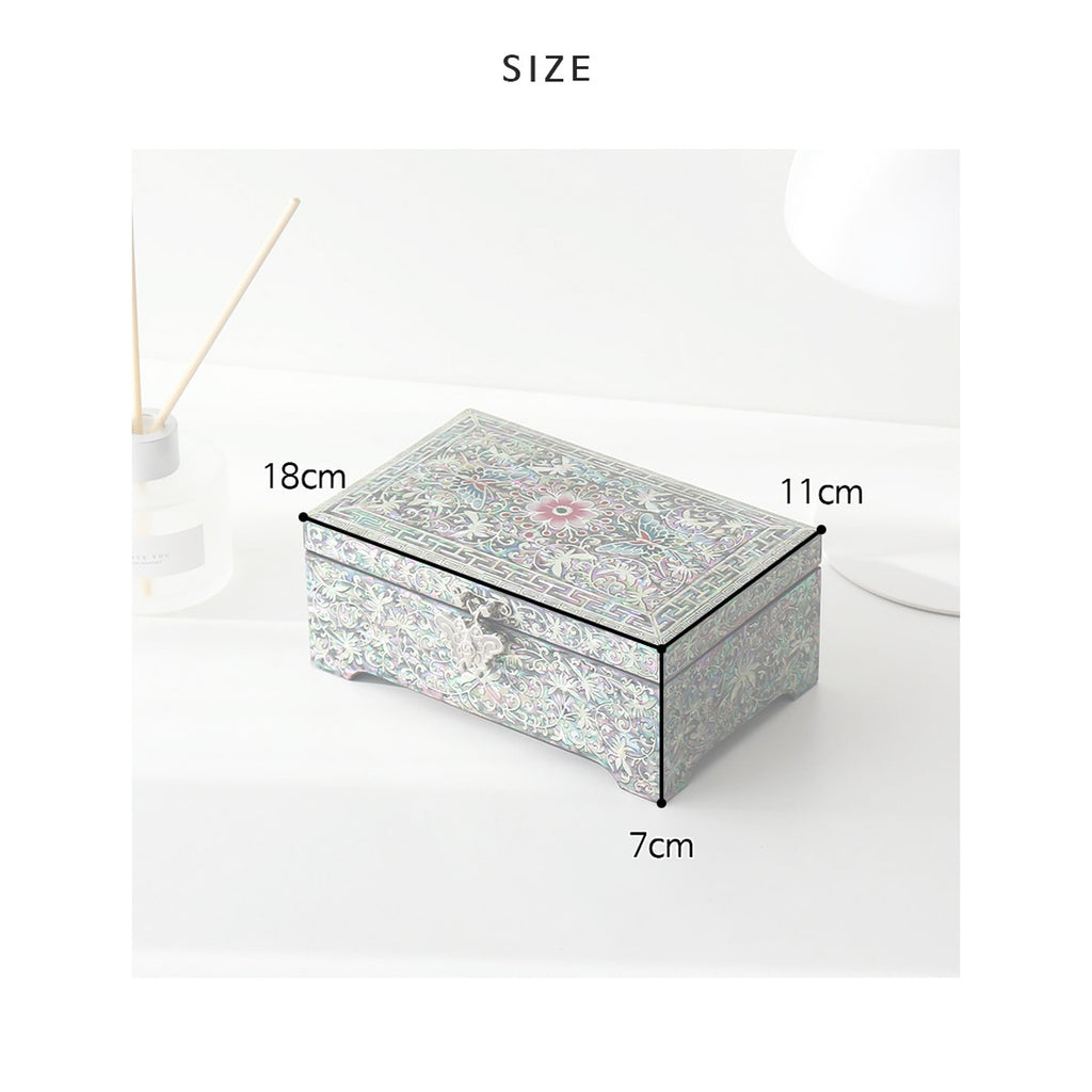 Najeonchilgi Butterfly Arabesque 2 Tier Joseon Style Mother of Pearl Jewelry Box, 18 cm (Master Artisan Jang Tae-bok) – product dimensions and size guide [KS-DIM:P0000YGL:954add290954]