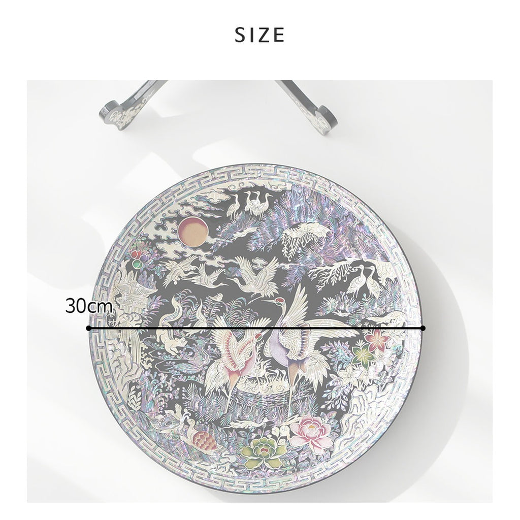 Najeonchilgi Crane Round Ornament Dragon Mother of Pearl Tray, 30 cm – product dimensions and size guide [KS-DIM:P0000YGU:28438628085e]