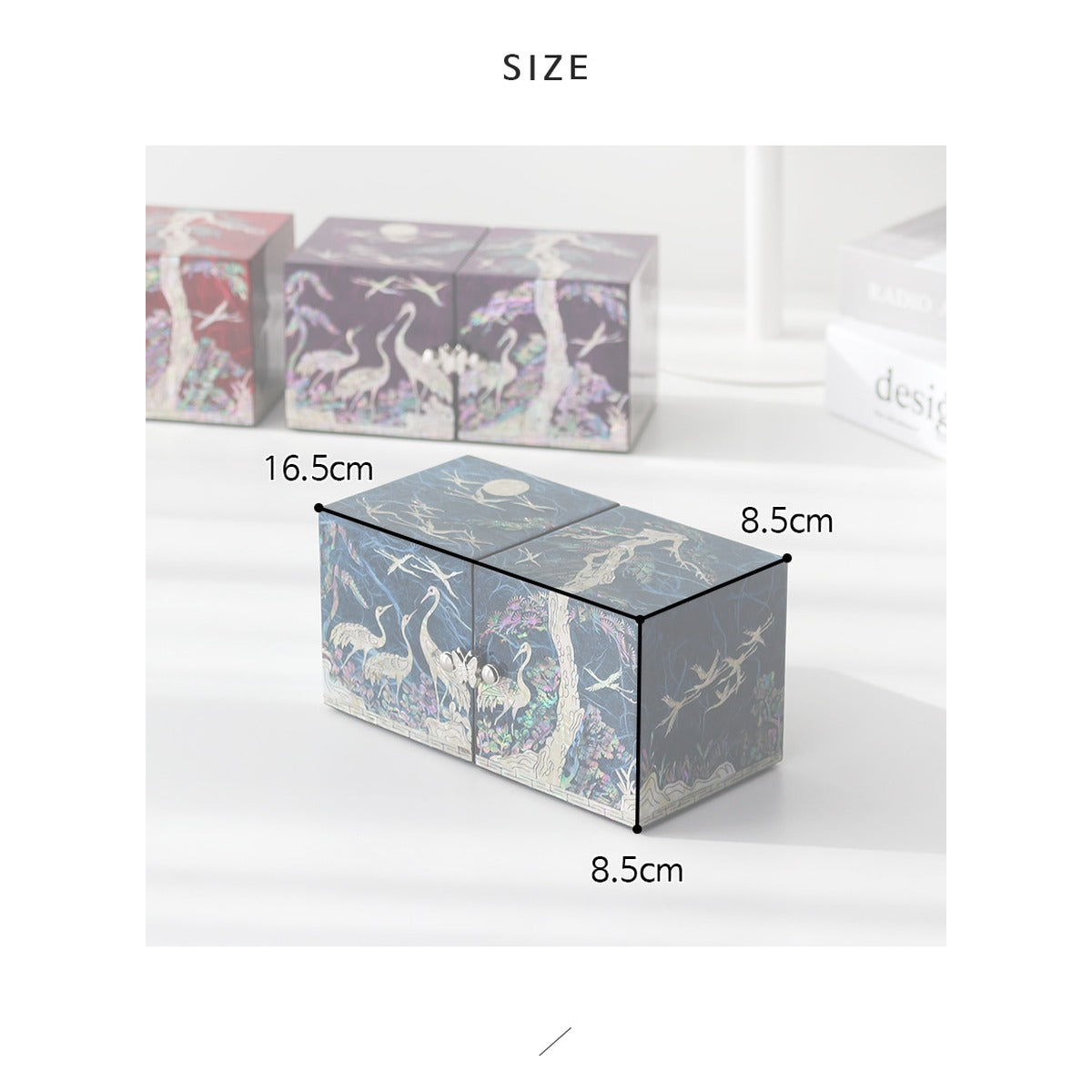 Najeonchilgi Hanji Double Lidded Mother of Pearl Jewelry Box (Medium) Pine & Crane – product dimensions and size guide [KS-DIM:P0000YHU:63210ca92087]