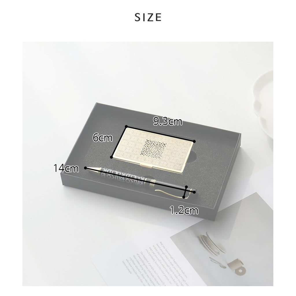 2-Piece Set: Metal Gold Mother of Pearl Business Card Case Hangul Lattice Mother of Pearl Pen Set (Lower Inlay) – product dimensions and size guide [KS-DIM:P0000YIU:42088fe50f61]