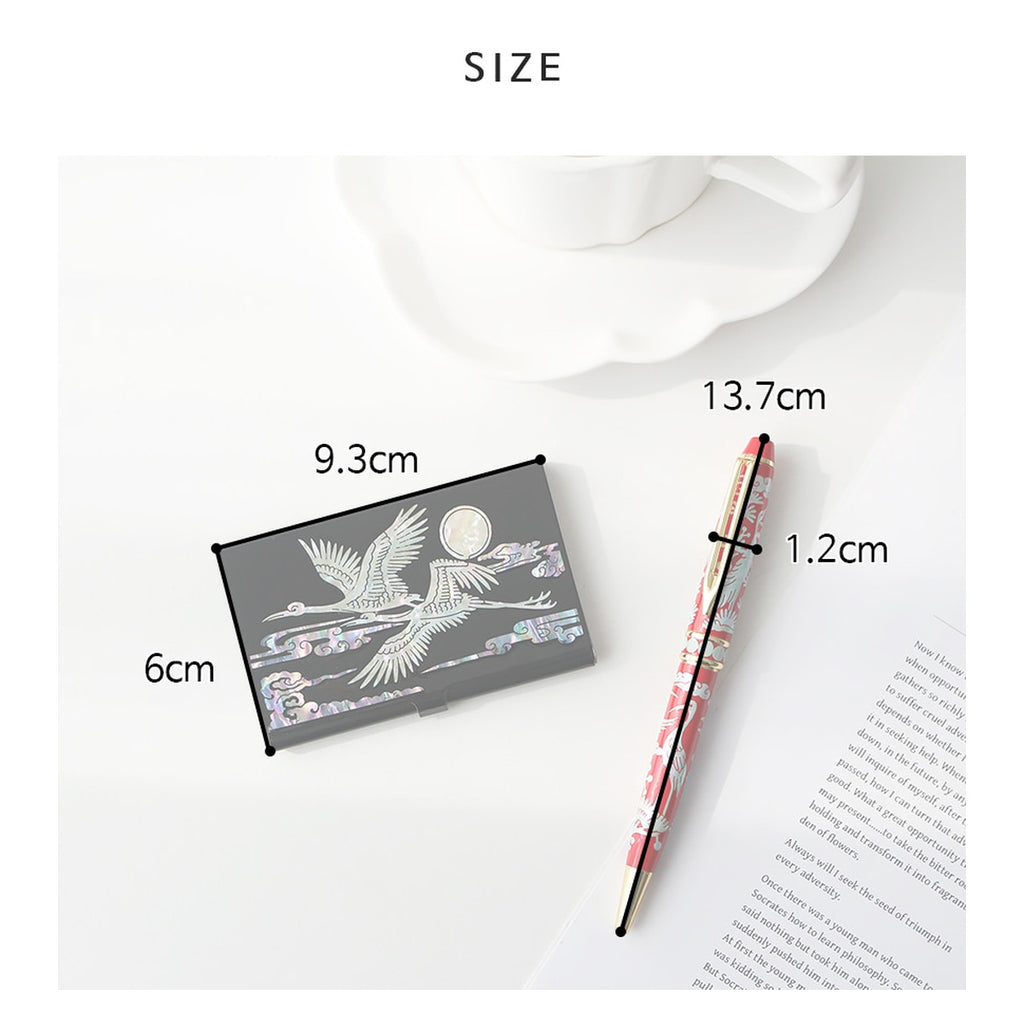 2-Piece Set: Carved Mother of Pearl Business Card Case Pine & Crane Mother of Pearl Pen Set – product dimensions and size guide [KS-DIM:P0000YIV:3b350ad19a63]
