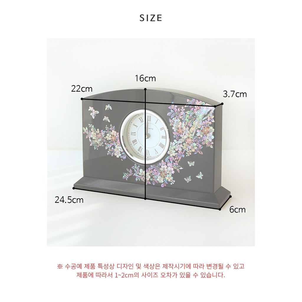Najeonchilgi Plum Blossom Desk Dragon Mother of Pearl Clock – product dimensions and size guide [KS-DIM:P0000YST:c5aeaea0f80d]