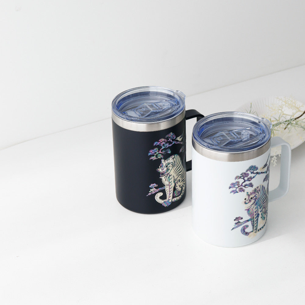 Najeonchilgi Stainless Steel Mug with Magpie and Tiger, 460 ml