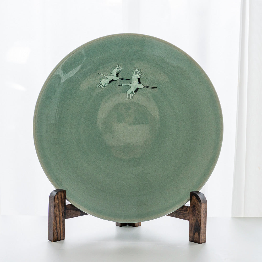 Celadon Plate with Twin Crane Design - Kim Young-su