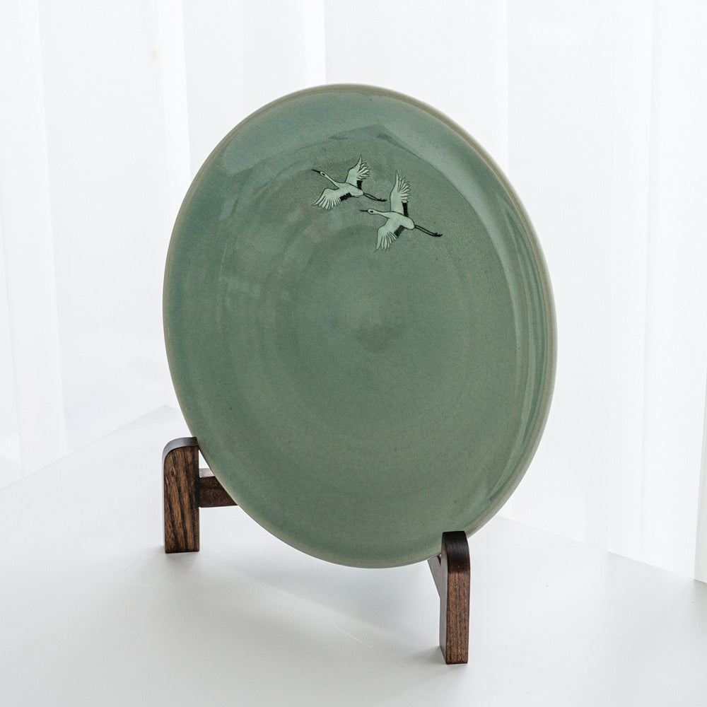 Celadon Plate with Twin Crane Design - Kim Young-su