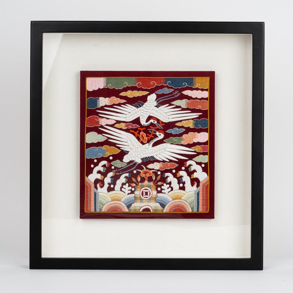 Traditional Embroidered Twin Crane Hyungbae Framed Art - Han Sang-soo