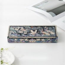 Premium Najeonchilgi Auto Open Crane and Pine Mother-of-Pearl Pen Box