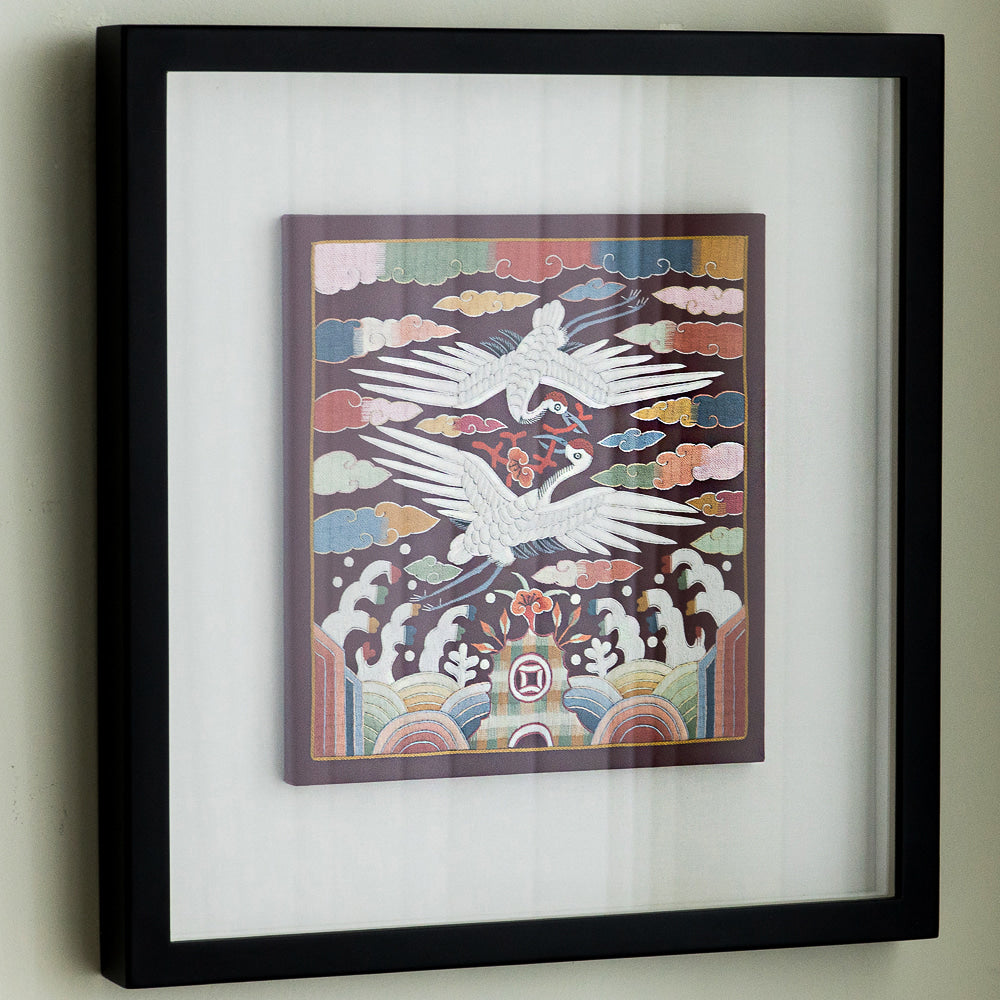 Traditional Embroidered Twin Crane Hyungbae Framed Art - Han Sang-soo