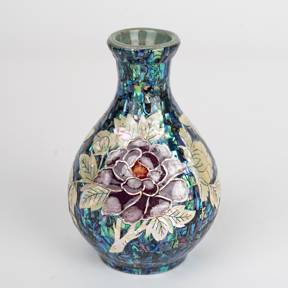 Premium Natural Mother-of-Pearl Celadon Maebyeong Vase with Peony Design