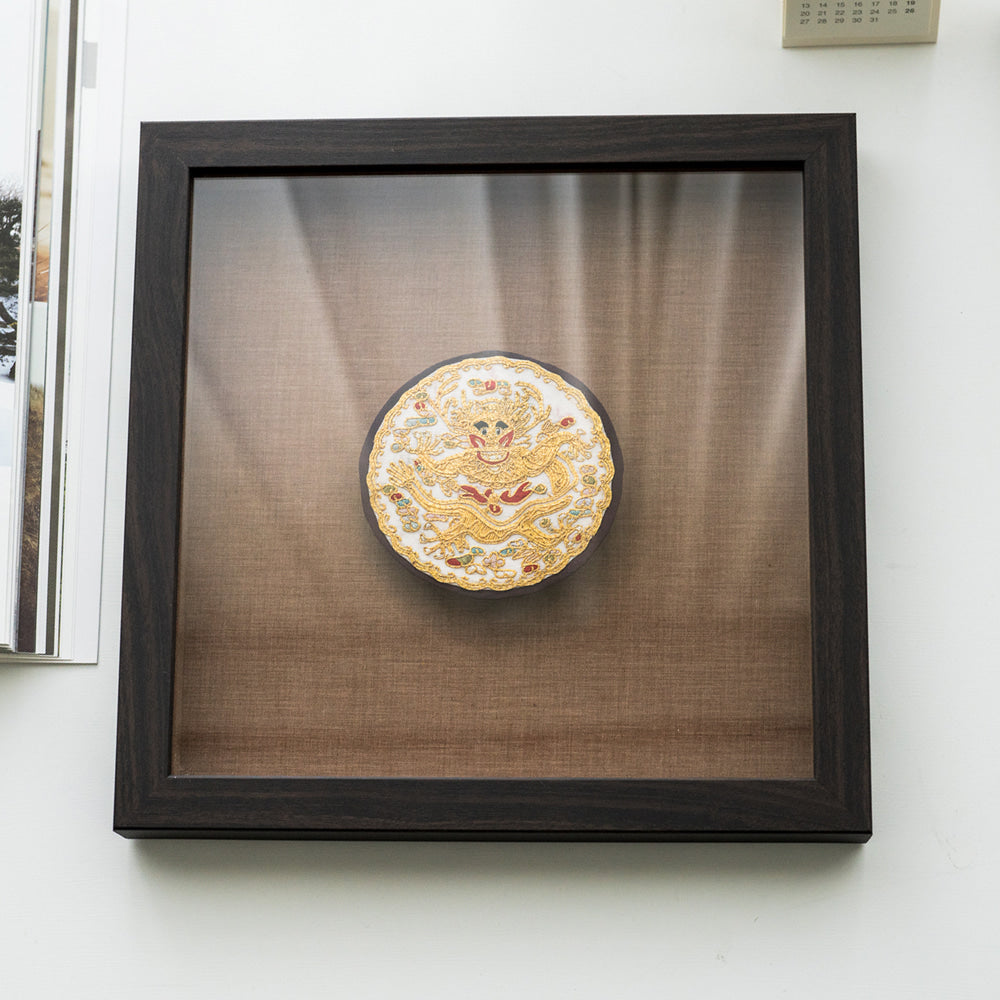 Traditional Royal Dragon Emblem Embroidery Frame, Gold Thread