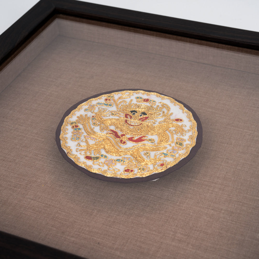 Traditional Royal Dragon Emblem Embroidery Frame, Gold Thread