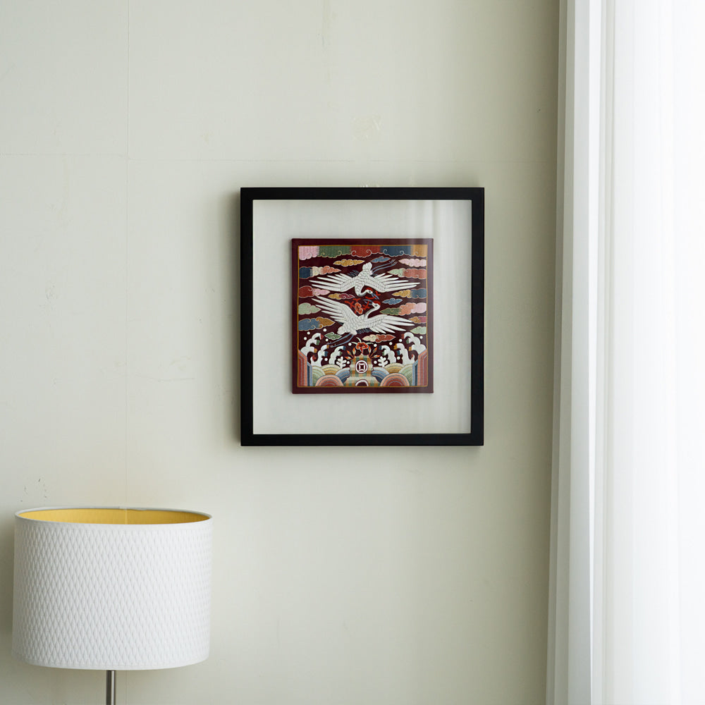 Traditional Embroidered Twin Crane Hyungbae Framed Art - Han Sang-soo