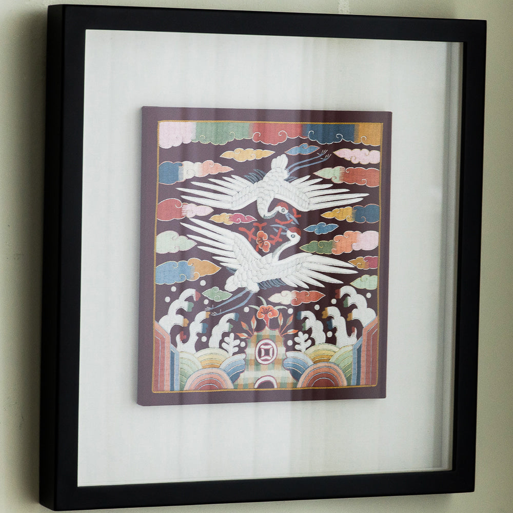 Traditional Embroidered Twin Crane Hyungbae Framed Art - Han Sang-soo