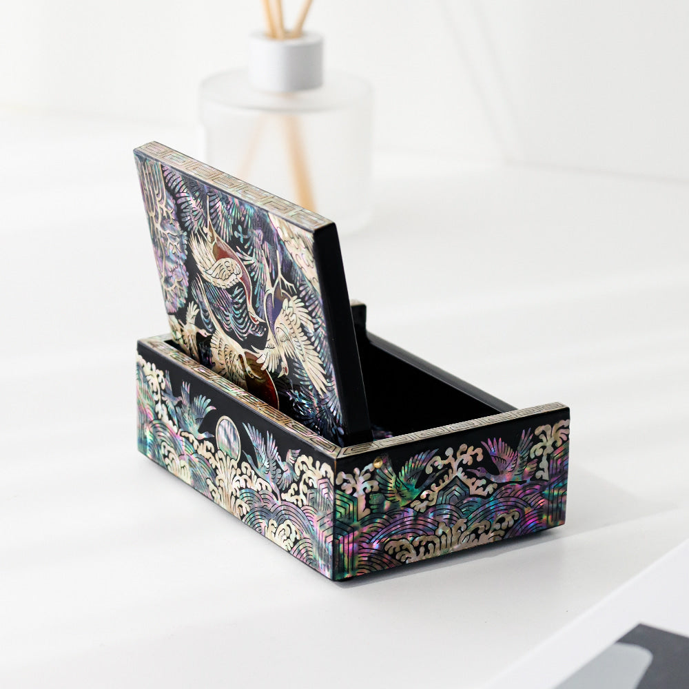 Najeonchilgi Auto Open Crane and Pine Mother-of-Pearl Business Card Box