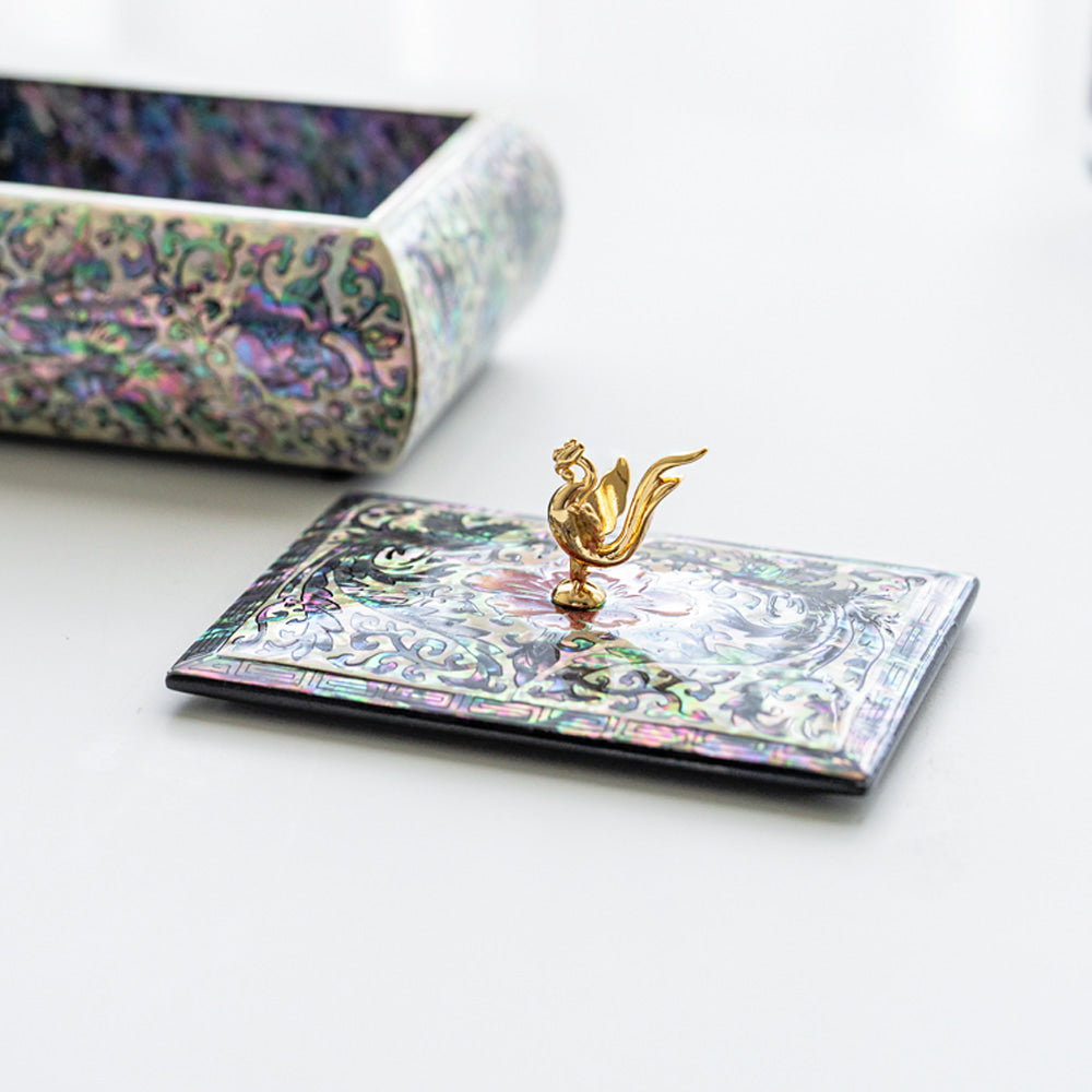 Najeonchilgi Mother-of-Pearl Business Card Box with Phoenix Finial, 11.5 cm