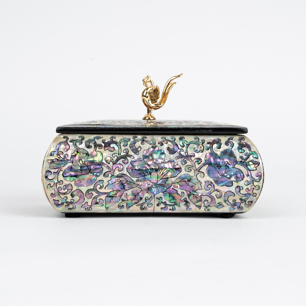 Najeonchilgi Mother-of-Pearl Business Card Box with Phoenix Finial, 11.5 cm