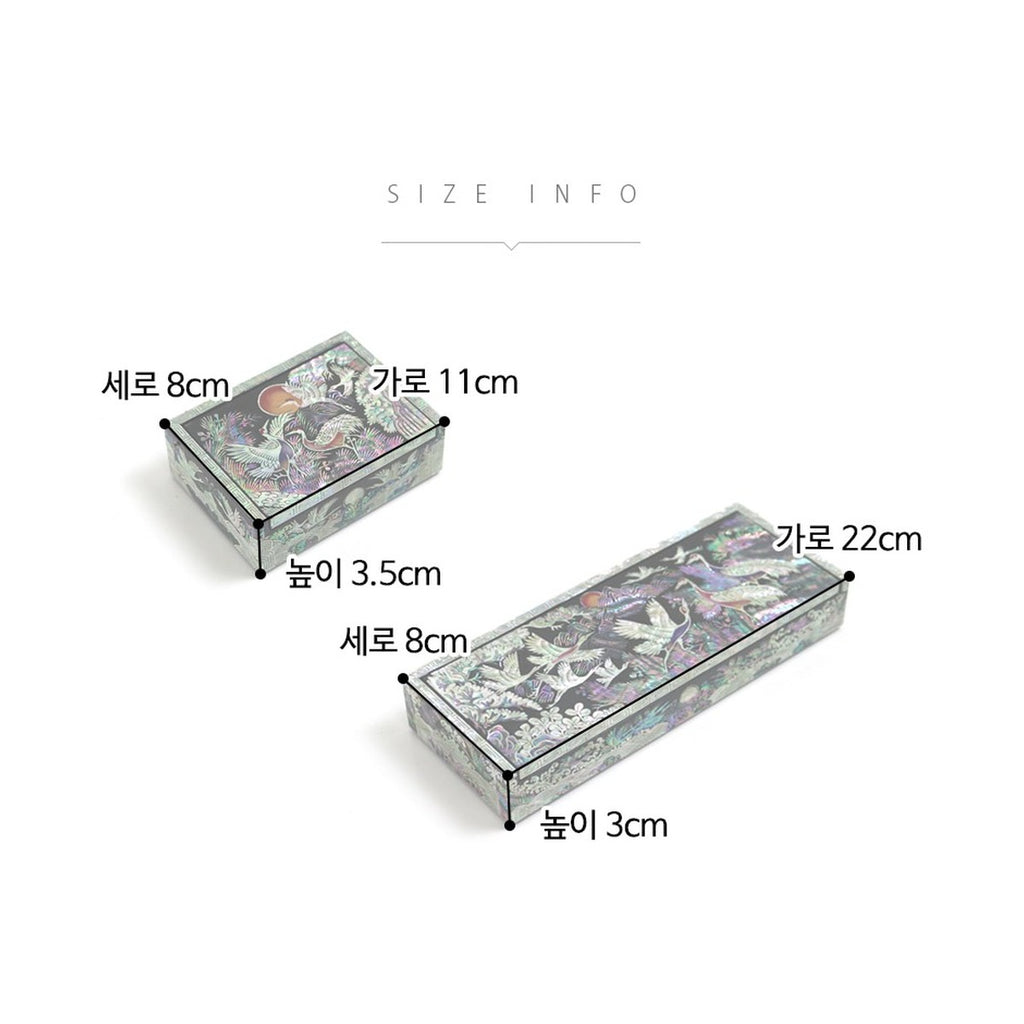 2-Piece Set: Premium Najeon Auto Open Pine & Crane Pen Case Business Card Case (Master Artisan Jang Tae-bok) – product dimensions and size guide [KS-DIM:P0000KGS:1201f72a4c5f]