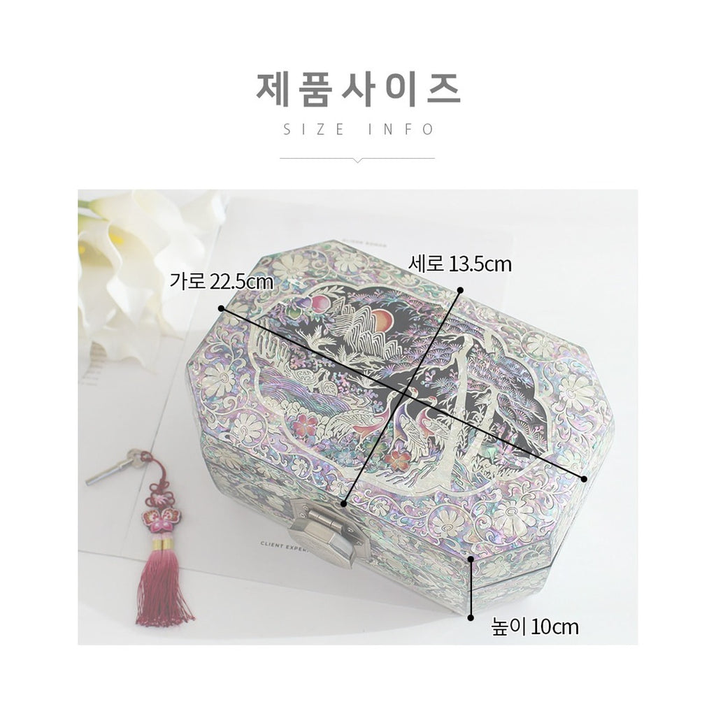 Octagonal Ten Symbols of Longevity Rounded Mother of Pearl Jewelry Box Interior Ottchil Lacquer Black Jewelry Box Yedan Wedding Gift Box, 24 cm (Master Artisan Jang Tae-bok) – product dimensions and size guide [KS-DIM:P0000CXP:f7596f96a2e5]
