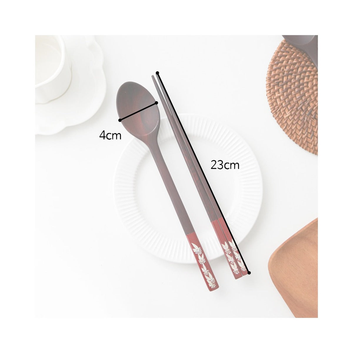 Masterpiece Najeon Ottchil Lacquer Rose Spoon & Chopsticks Set (Butterfly) (Master Artisan Jang Tae-bok) – product dimensions and size guide [KS-DIM:P0000MTD:3b3e25f3402c]