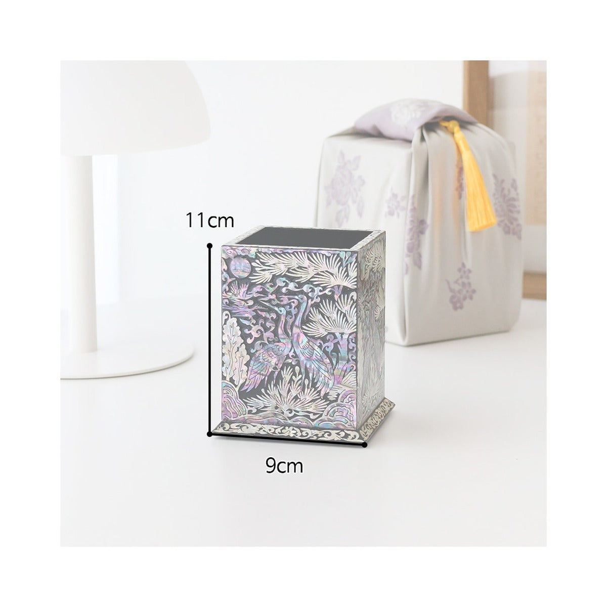 Najeonchilgi Pine & Crane Moon Mother of Pearl Pencil Holder & Pen Holder – product dimensions and size guide [KS-DIM:P0000VGZ:39ee554303ad]