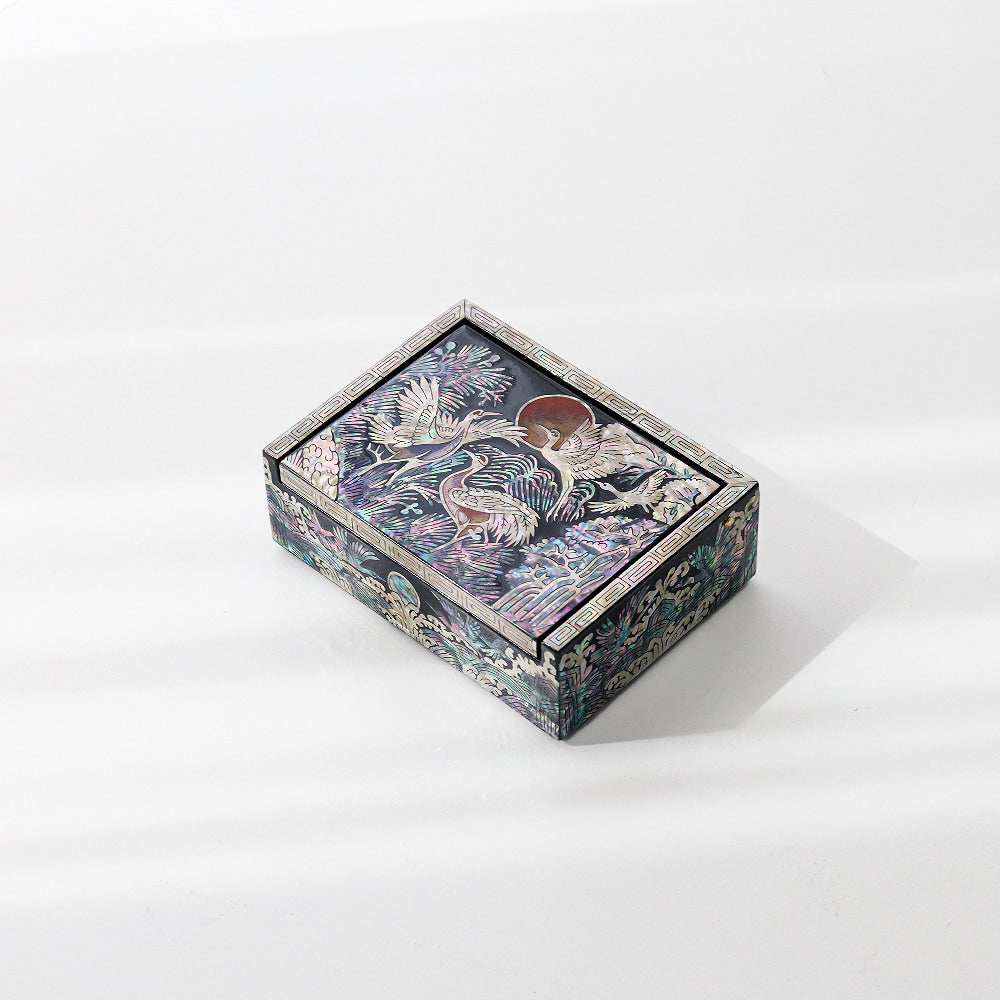 Najeonchilgi Auto Open Crane and Pine Mother-of-Pearl Business Card Box
