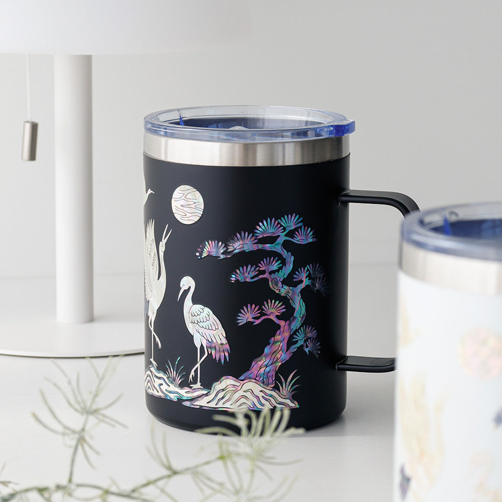 Najeonchilgi Stainless Steel Mug with Crane and Pine, 460 ml