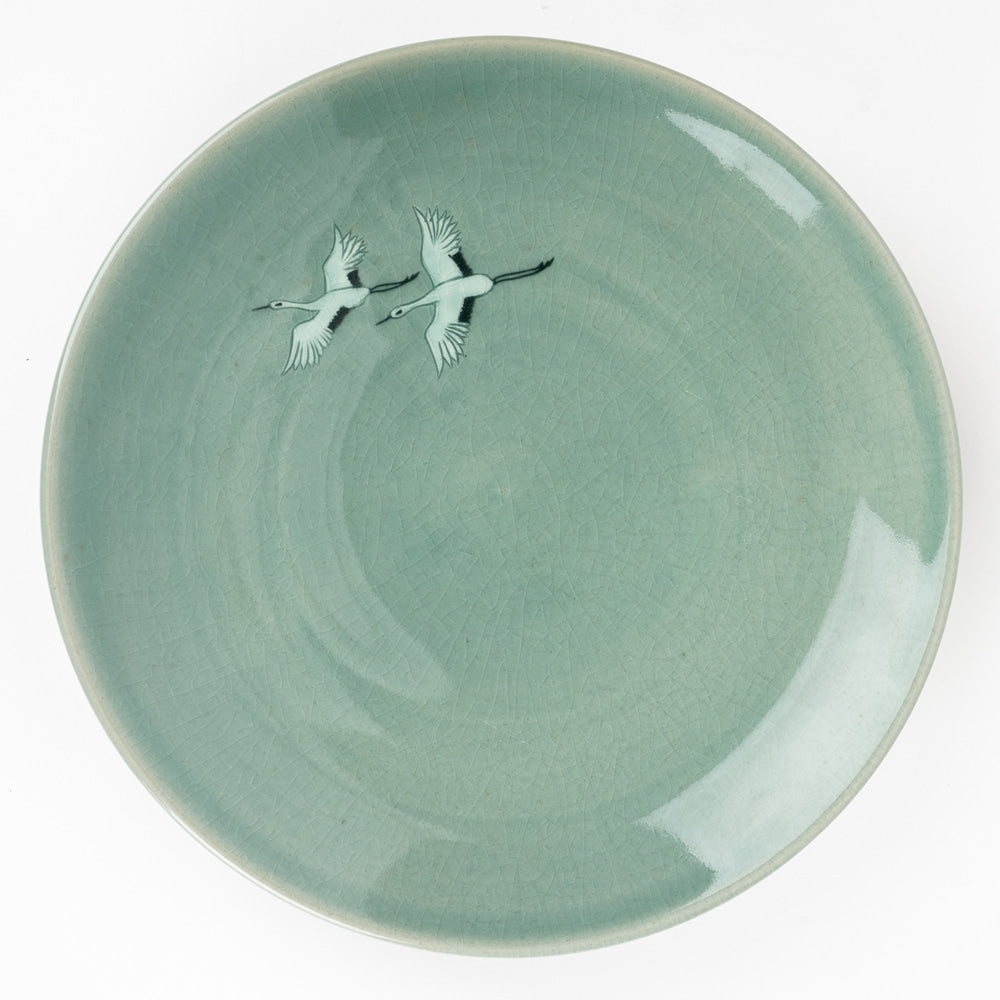 Celadon Plate with Twin Crane Design - Kim Young-su