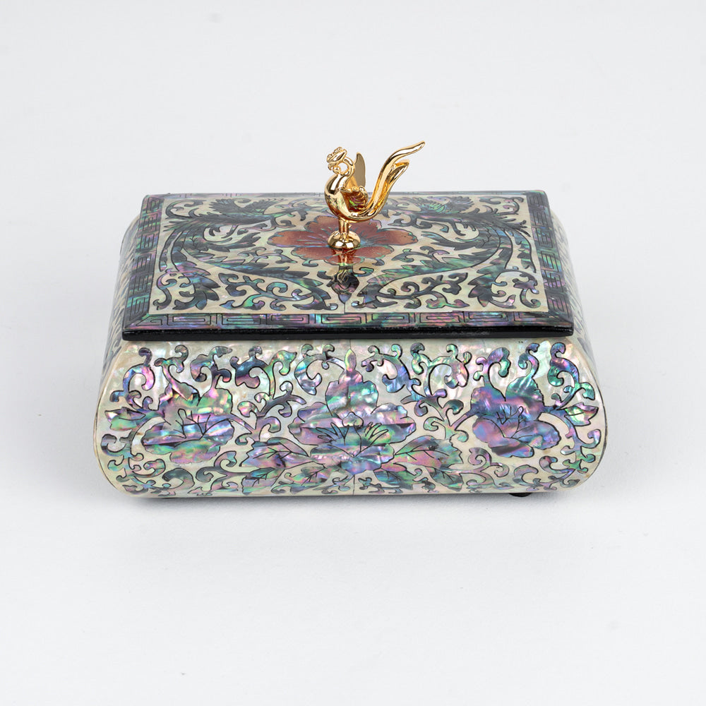 Najeonchilgi Mother-of-Pearl Business Card Box with Phoenix Finial, 11.5 cm