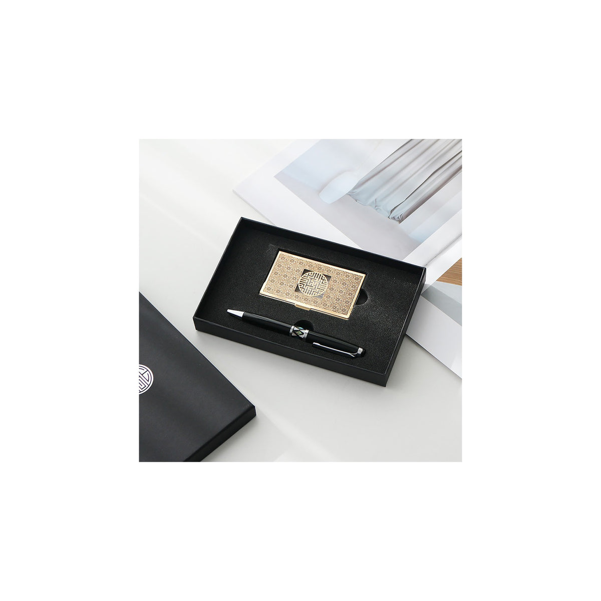 2-Piece Set: Gold Metal Business Card Najeon Gift Pen – detail view 1 [KS-CUT:P0000KSM:71e92421ec03]
