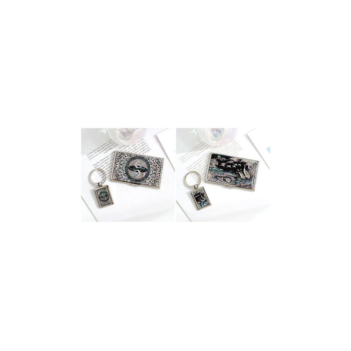 2-Piece Set: Mother of Pearl Business Card Case Keyring N – detail view 1 [KS-CUT:P0000VSU:124bbd0731f9]