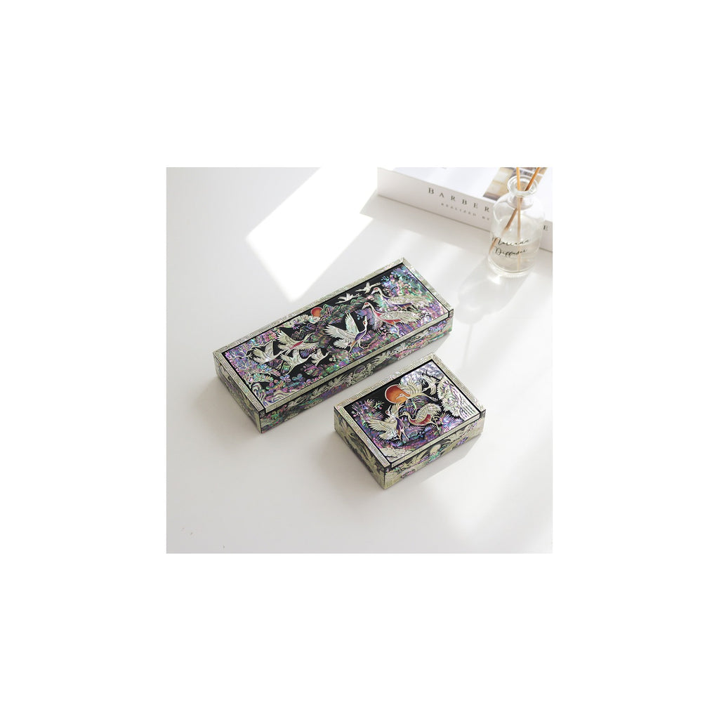 2-Piece Set: Premium Najeon Auto Open Pine & Crane Pen Case Business Card Case (Master Artisan Jang Tae-bok) – detail view 1 [KS-CUT:P0000KGS:2e08be5c257d]
