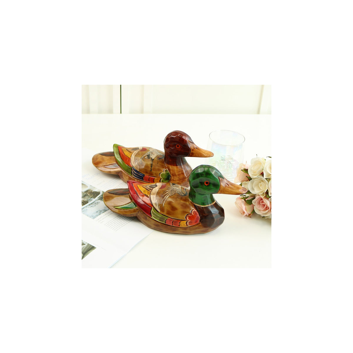 Traditional Wood Carved Mandarin Duck Set (Crane) Large Wood Carved Box Dragon – detail view 1 [KS-CUT:P0000IKE:ad51708b4622]