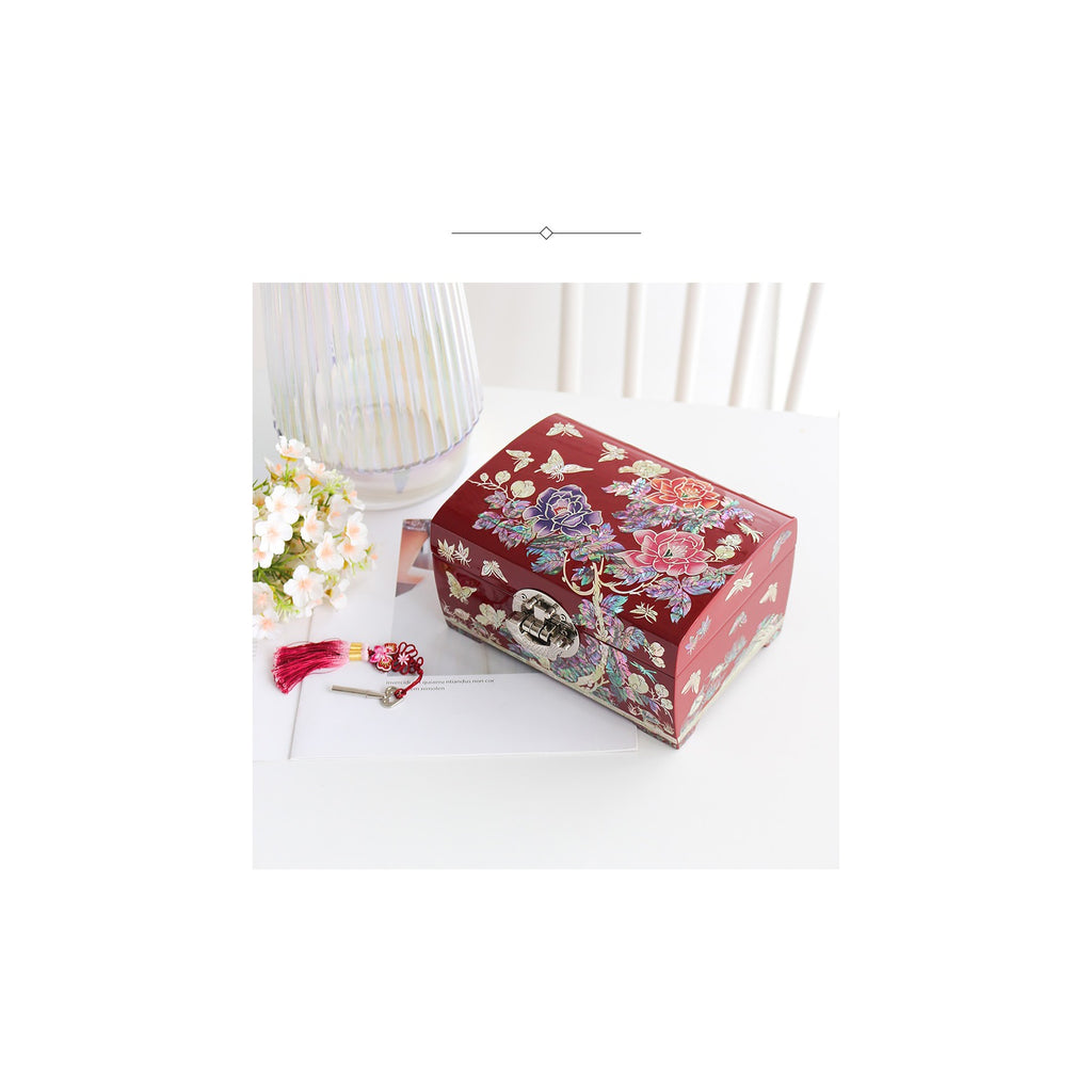Premium 2 Tier Najeonchilgi Rounded Peony Red Mother of Pearl Jewelry Box Jewelry Box, 18 cm (Master Artisan Jang Tae-bok) – detail view 1 [KS-CUT:P0000LIQ:5de80a23098d]