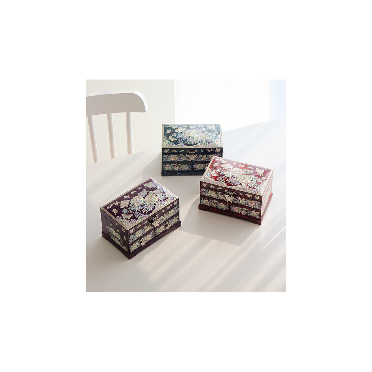 Najeonchilgi 1 Tier Hanji (Peony)2 Drawer Mother of Pearl Jewelry Box Jewelry Box – detail view 1 [KS-CUT:P0000QRW:6a6635dba906]