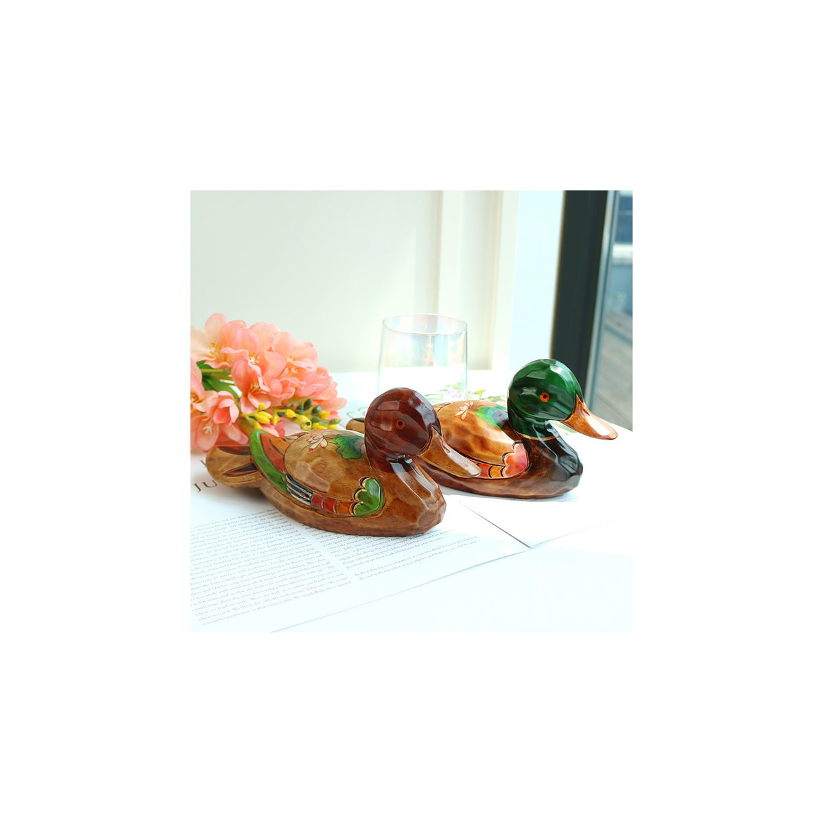 Premium Lotus Mandarin Duck Set (Medium) Wood Carved Box Dragon – detail view 1 [KS-CUT:P0000IOY:8d8c71267a32]
