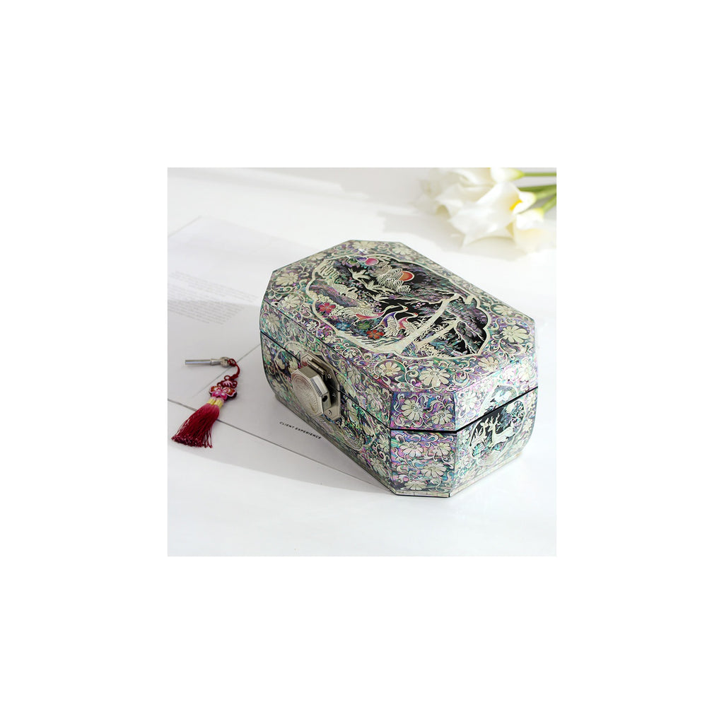 Octagonal Ten Symbols of Longevity Rounded Mother of Pearl Jewelry Box Interior Ottchil Lacquer Black Jewelry Box Yedan Wedding Gift Box, 24 cm (Master Artisan Jang Tae-bok) – detail view 1 [KS-CUT:P0000CXP:f4f2f52ba065]