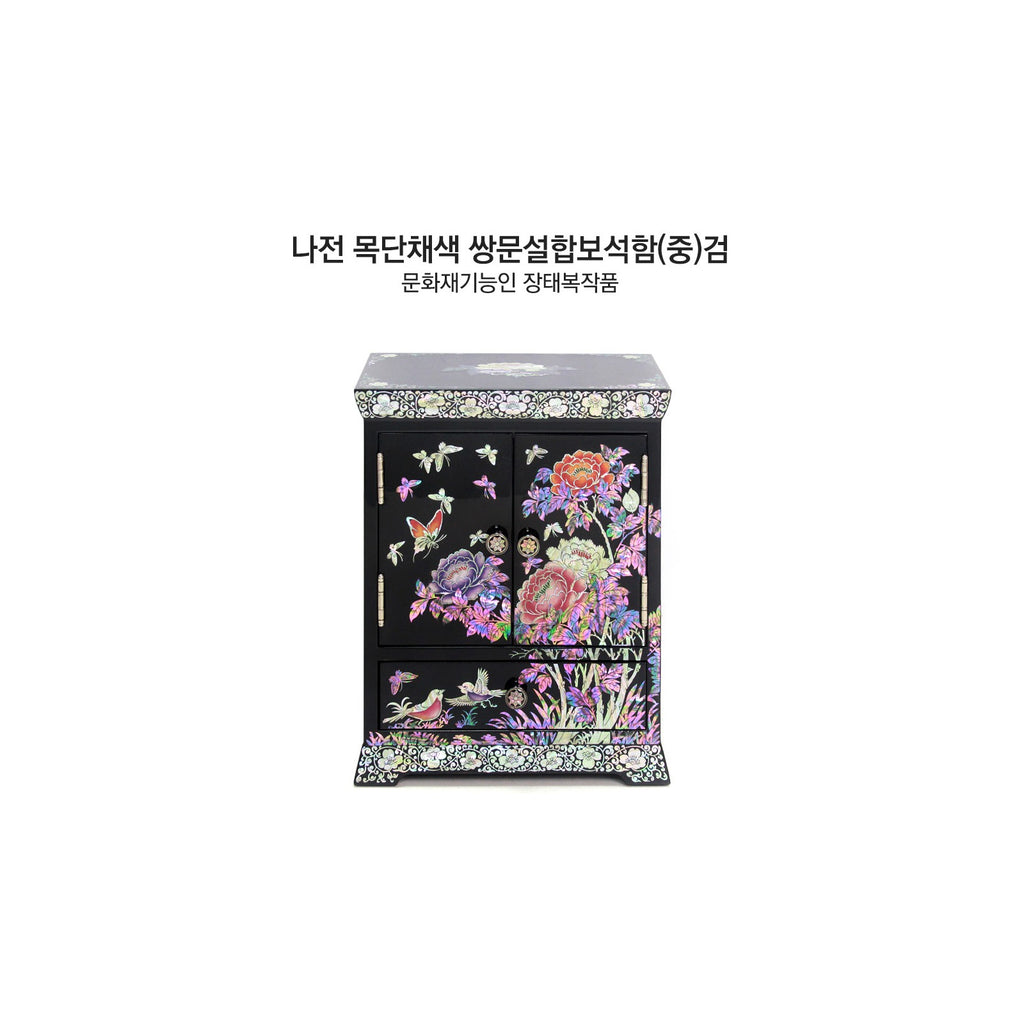 Najeonchilgi Peony Painted Drawer Mother of Pearl Jewelry Box (Medium) Black Jewelry Box (Master Artisan Jang Tae-bok) – detail view 1 [KS-CUT:P00000YX:1d0113013925]