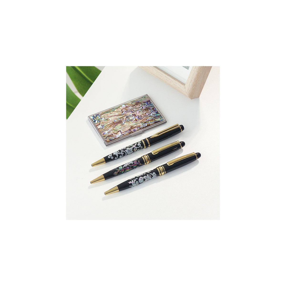 2-Piece Set: Premium Najeon Marbled Pattern Business Card Case Mother of Pearl Pen M – detail view 1 [KS-CUT:P0000RMT:f7c06464a67d]