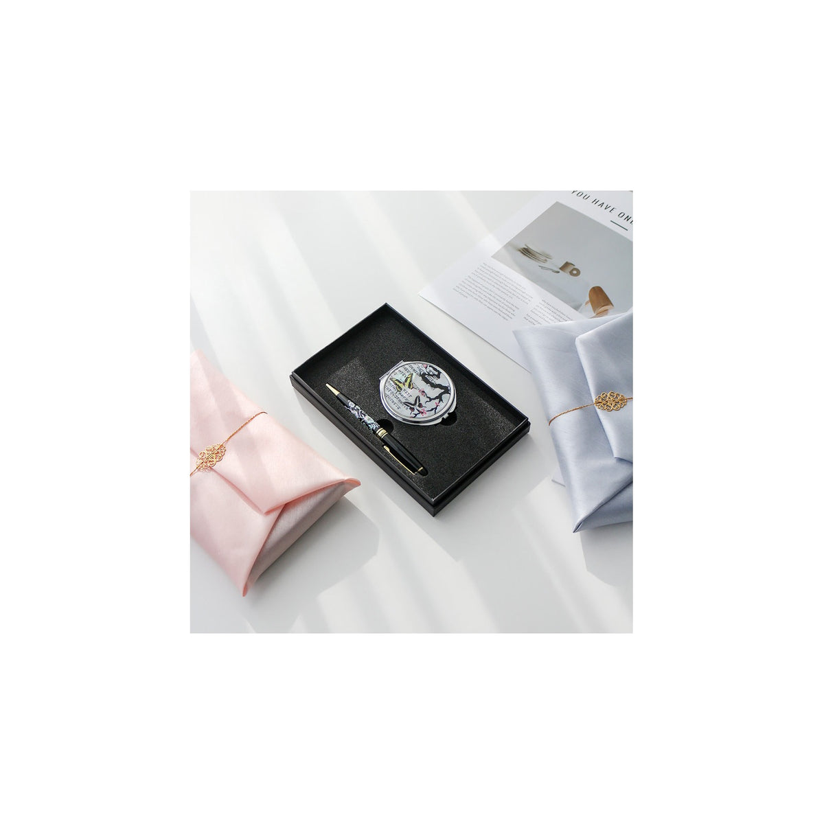 ★ Bojagi ★ Najeonchilgi Mother of Pearl Round Hand Mirror Mother of Pearl Pen 2 Bell Set Korean Traditional – detail view 1 [KS-CUT:P0000YBL:0da20bdb8d31]