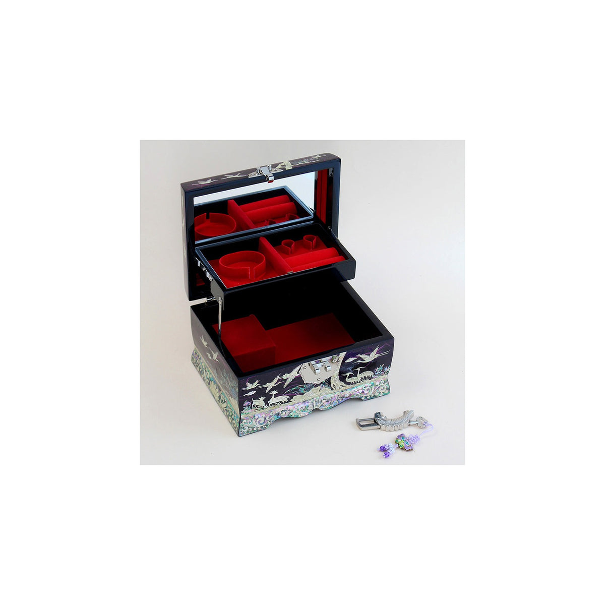 Najeonchilgi Hanji Rounded Pine & Crane Mother of Pearl Jewelry Box Jewelry Box, 18 cm – detail view 1 [KS-CUT:P0000UAK:3d3e96b85acd]