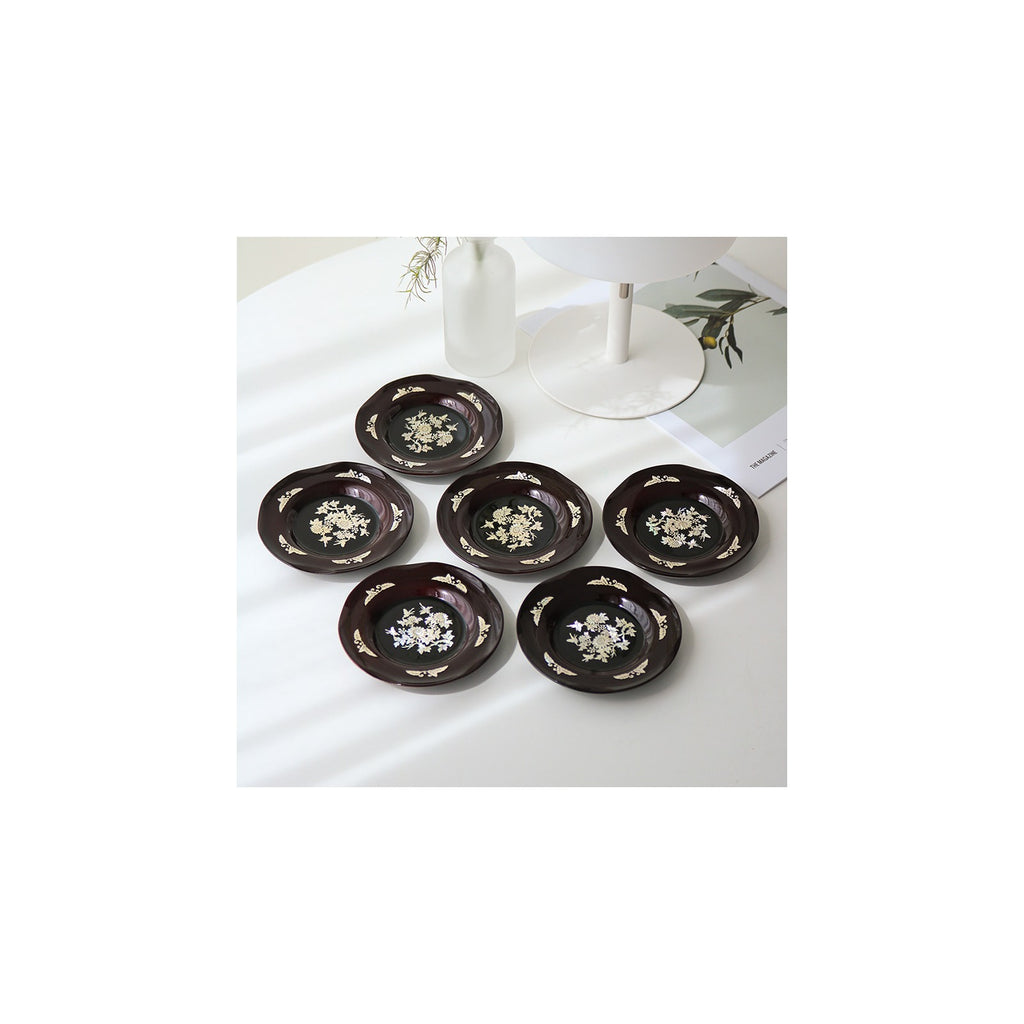 6-Piece Set: Najeonchilgi Arabesque Four Gentlemen Tea Coaster Set (Chrysanthemum) Mother of Pearl Coaster Traditional Coaster (Master Artisan Lee Won-geun) – detail view 1 [KS-CUT:P0000ICE:97fd915ff7fe]