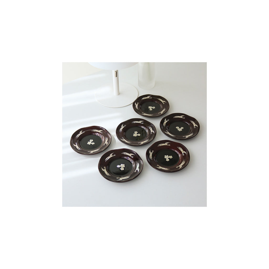 6-Piece Set: Najeonchilgi 5 Crane Tea Coaster Set Mother of Pearl Coaster Traditional Coaster (Master Artisan Lee Won-geun) – detail view 1 [KS-CUT:P0000IBW:de36d7a6af3e]