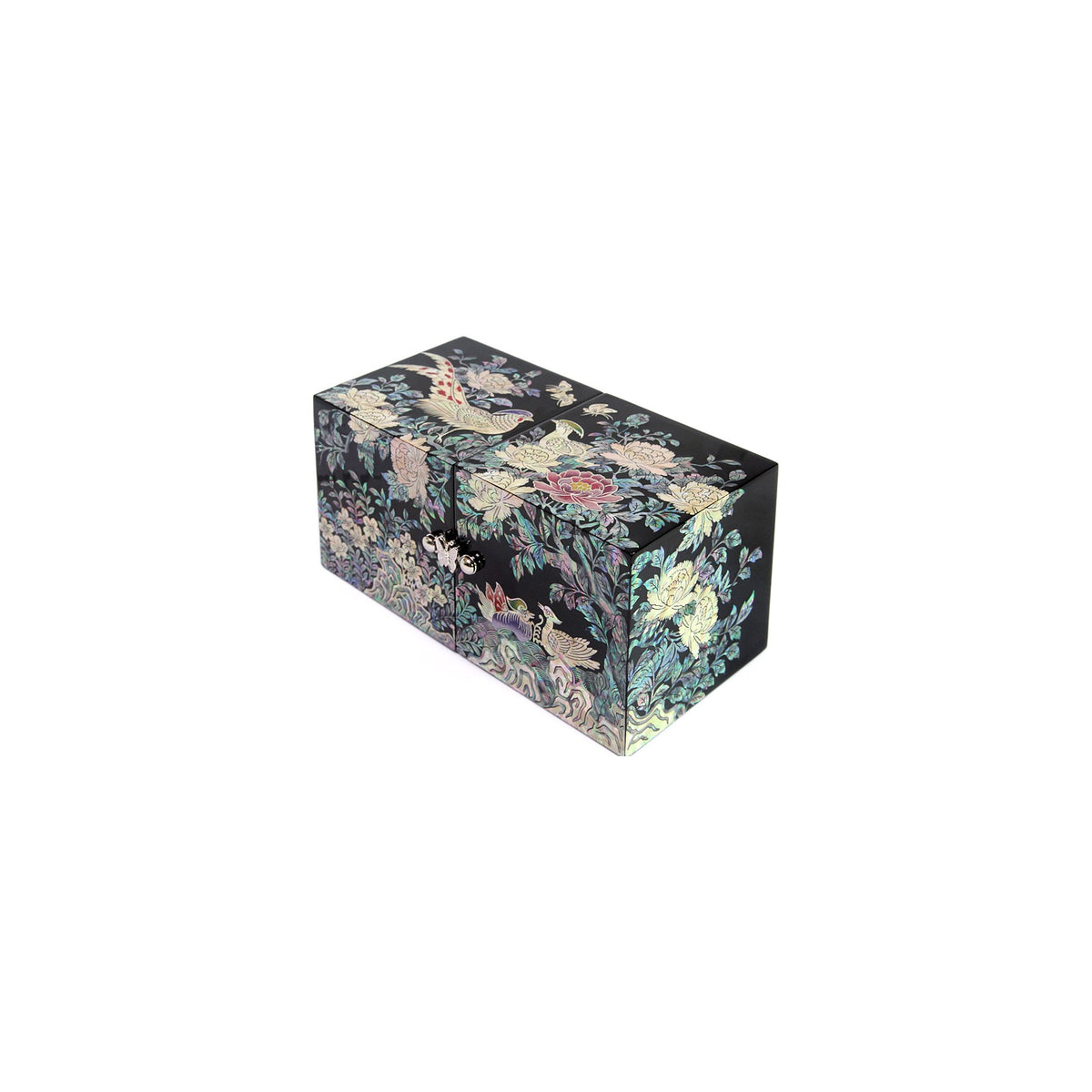 Premium Najeonchilgi Double Lidded Large (Golden Pheasant Peony Black) Secret Mother of Pearl Jewelry Box Jewelry Box – detail view 2 [KS-CUT:P0000FRK:3216586babd6]