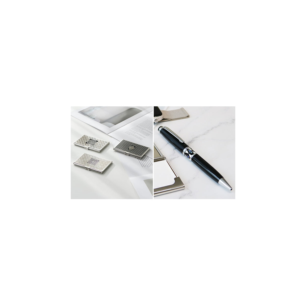 2-Piece Set: Silver Metal Business Card Najeon Gift Pen – detail view 2 [KS-CUT:P0000KSN:600a32b50233]