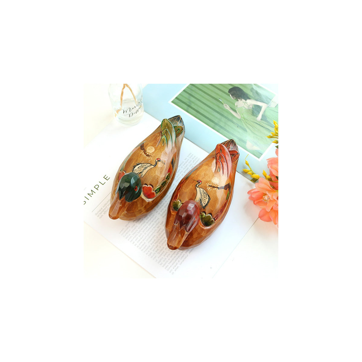 Premium Moon Crane Duck Set (Medium) Wood Carved Wedding Pyebaek Box Dragon – detail view 2 [KS-CUT:P0000IXF:e9ffe725d0f1]