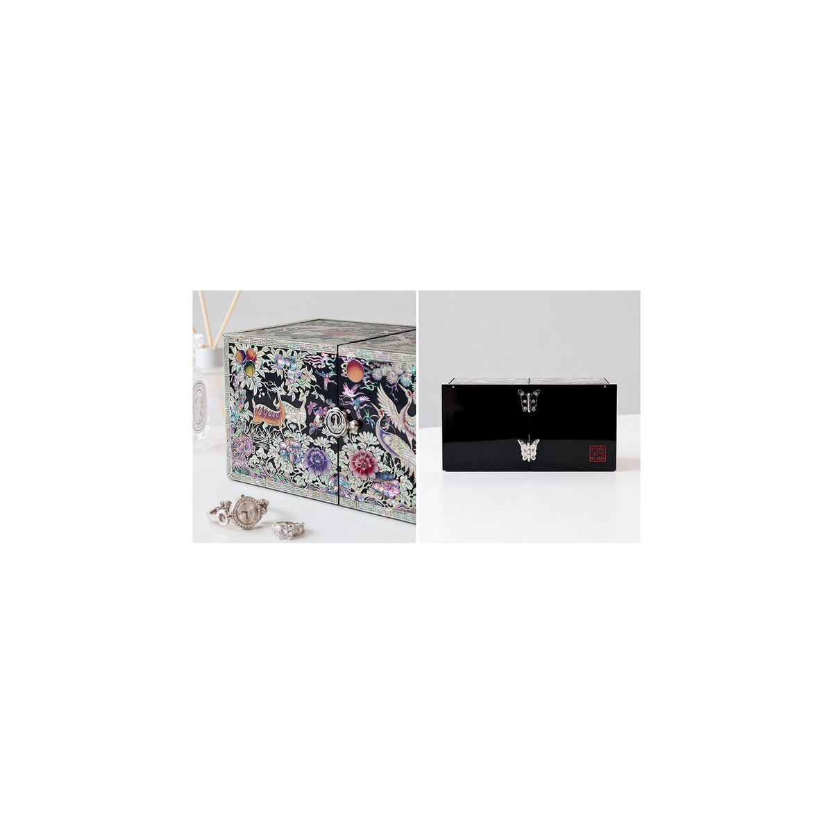 Masterpiece New Double Lidded Golden Pheasant Large Black Mother of Pearl Jewelry Box Jewelry Box – detail view 2 [KS-CUT:P0000GBM:00a3cdfc57ed]