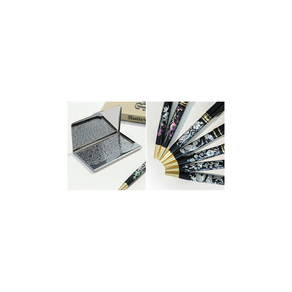2-Piece Set: Premium Najeon Marbled Pattern Business Card Case Mother of Pearl Pen M – detail view 2 [KS-CUT:P0000RMT:f35bcc33c010]
