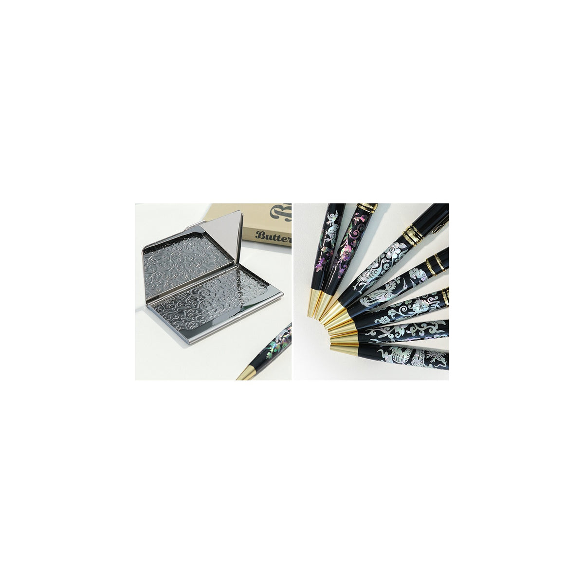 2-Piece Set: Premium Najeon Marbled Pattern Business Card Case Mother of Pearl Pen M – detail view 2 [KS-CUT:P0000RMT:f35bcc33c010]