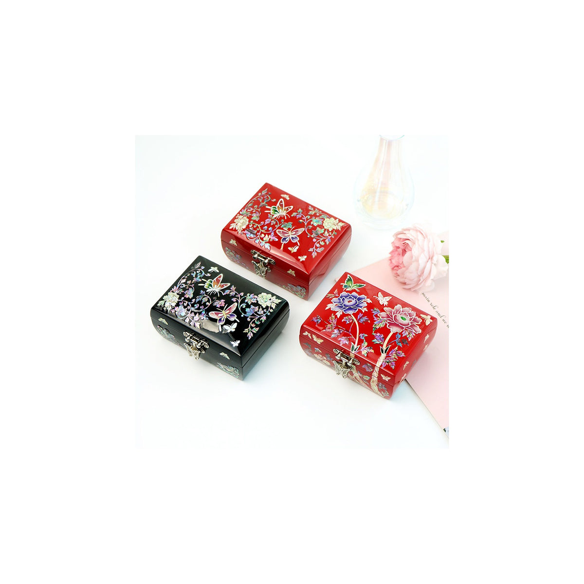 Mother of Pearl Rounded Mini Najeon Jewelry Box (Butterfly Peony) Jewelry Box Keepsake Ring Box, 11 cm – detail view 2 [KS-CUT:P0000THF:fa085dfd49eb]